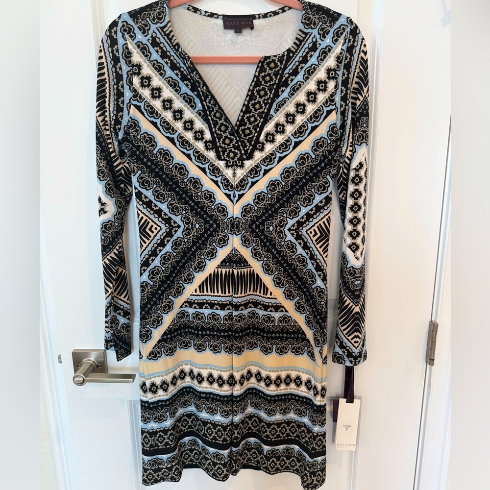 nwt HALE BOB Beaded Geometric Patterned Long Sleeve Dress